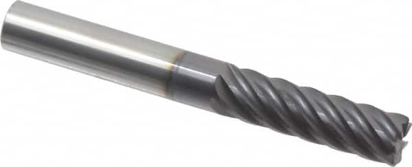 Accupro - 3/8", 7 Flute, Single End, Solid Carbide, 0.03" Corner Radius End Mill - 3" OAL, 37° Helix, Right Hand Flute, 1-1/4" LOC, Right Hand Cut - Caliber Tooling