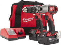 Milwaukee Tool - 18 Volt Cordless Tool Combination Kit - Includes 1/2" Hammer Drill & 1/4" Hex Compact Impact Driver, 2 Lithium-Ion Batteries Included - Caliber Tooling