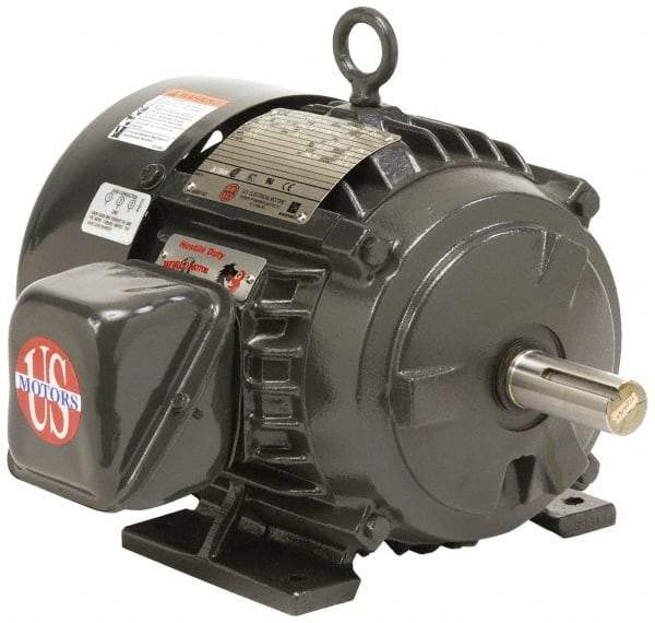 US Motors - 125 hp, TEFC Enclosure, No Thermal Protection, 3,575 RPM, 460 Volt, 60 Hz, Three Phase Energy Efficient Motor - Size 444 Frame, Rigid Mount, 1 Speed, Ball Bearings, 149 Full Load Amps, F Class Insulation, CCW Lead End - Caliber Tooling