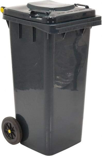 Vestil - 32 Gal Gray Square Trash Can - Polyethylene, None Graphic, 38" High x 21-13/16" Long x 18-3/4" Wide, Lid Included - Caliber Tooling