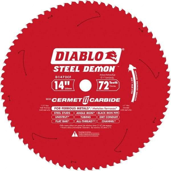 Freud - 14" Blade Diam, 72 Teeth, Carbide-Tipped Cold Saw Blade - 1" Arbor Hole Diam, 0.071" Blade Thickness - Caliber Tooling