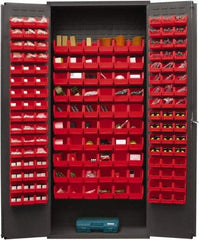 Durham - 156 Bin Storage Cabinet - Steel, 36" Wide x 18" Deep x 84" High, Red - Caliber Tooling