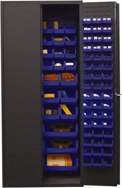 Durham - 138 Bin Storage Cabinet - Steel, 36" Wide x 24" Deep x 84" High, Blue - Caliber Tooling