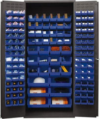 Durham - 138 Bin Storage Cabinet - Steel, 36" Wide x 24" Deep x 84" High, Blue - Caliber Tooling