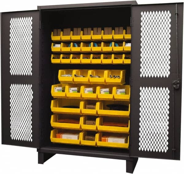 Durham - 42 Bin Storage Cabinet - Steel, 48" Wide x 24" Deep x 78" High, Yellow - Caliber Tooling