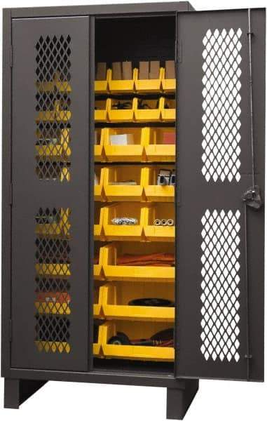 Durham - 30 Bin Storage Cabinet - Steel, 36" Wide x 24" Deep x 78" High, Yellow - Caliber Tooling