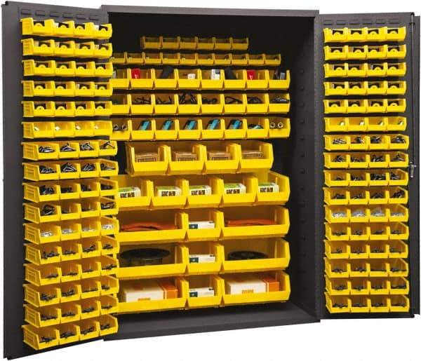 Durham - 186 Bin Storage Cabinet - Steel, 48" Wide x 24" Deep x 72" High, Yellow - Caliber Tooling