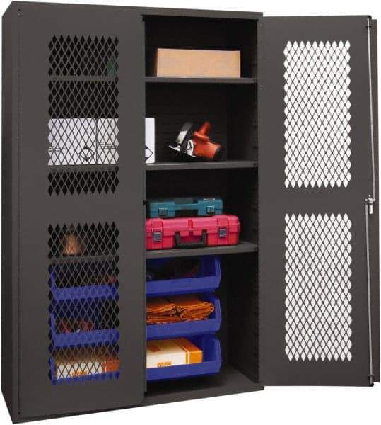 Durham - 3 Shelf 6 Bin Storage Cabinet - Steel, 48" Wide x 24" Deep x 72" High, Blue - Caliber Tooling