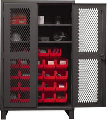 Durham - 2 Shelf 24 Bin Storage Cabinet - Steel, 48" Wide x 24" Deep x 78" High, Red - Caliber Tooling