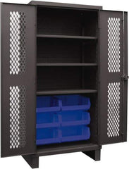 Durham - 3 Shelf 6 Bin Storage Cabinet - Steel, 36" Wide x 24" Deep x 78" High, Blue - Caliber Tooling