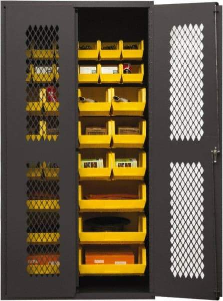 Durham - 30 Bin Storage Cabinet - Steel, 36" Wide x 24" Deep x 72" High, Yellow - Caliber Tooling