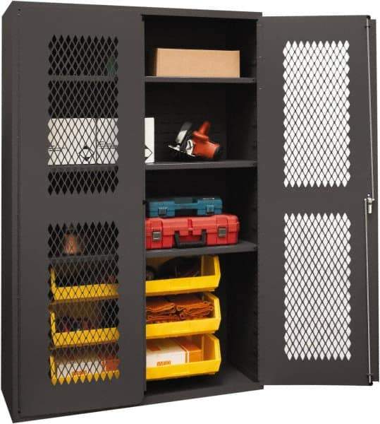 Durham - 3 Shelf 6 Bin Storage Cabinet - Steel, 48" Wide x 24" Deep x 72" High, Yellow - Caliber Tooling