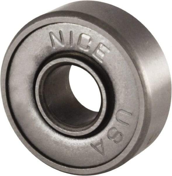 Nice - 3/16" Bore Diam, 11/16" OD, Double Shield Semi Ground Extra Light Radial Ball Bearing - 1/4" Wide, 1 Row, Round Bore, 170 Lb Static Capacity, 255 Lb Dynamic Capacity - Caliber Tooling