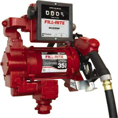 Tuthill - 35 GPM, 1" Hose Diam, Gasoline, Kerosene & Diesel Fuel AC High Flow Tank Pump with Auto Nozzle & 901 Meter - Cast Iron Pump, 1-1/4" Inlet, 1" Outlet, 115/230 Volts, 18' Hose Length, 3/4 hp - Caliber Tooling