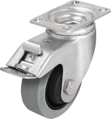Blickle - 5" Diam x 1-3/8" Wide x 6-1/8" OAH Top Plate Mount Swivel Caster with Brake - Solid Rubber, 400 Lb Capacity, Ball Bearing, 3-5/8 x 2-1/2" Plate - Caliber Tooling
