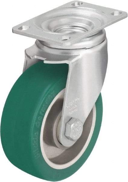 Blickle - 5" Diam x 1-9/16" Wide x 6-1/8" OAH Top Plate Mount Swivel Caster - Polyurethane-Elastomer Blickle Softhane, 400 Lb Capacity, Ball Bearing, 3-5/8 x 2-1/2" Plate - Caliber Tooling