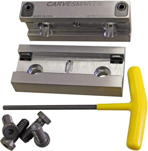 CarveSmart - 3/4" Jaw Width, 1.685" Jaw Height, 3/4" Jaw Thickness, Quick Change Jaw System Vise Jaw Sets - Steel, Bolt-On, 2 Jaws, Semi-Hard Jaws - Caliber Tooling