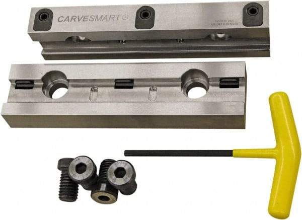 CarveSmart - 1" Jaw Width, 1.99" Jaw Height, 1" Jaw Thickness, Quick Change Jaw System Vise Jaw Sets - Steel, Bolt-On, 2 Jaws, Semi-Hard Jaws - Caliber Tooling