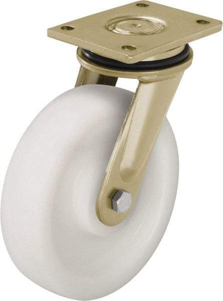 Blickle - 8" Diam x 1-31/32" Wide x 9-41/64" OAH Top Plate Mount Swivel Caster - Impact-Resistant Nylon, 3,300 Lb Capacity, Plain Bore Bearing, 5-1/2 x 4-3/8" Plate - Caliber Tooling