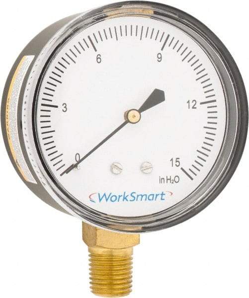 Value Collection - 2-1/2" Dial, 1/4 Thread, 0-15 Scale Range, Pressure Gauge - Lower Connection Mount, Accurate to 1.5% of Scale - Caliber Tooling