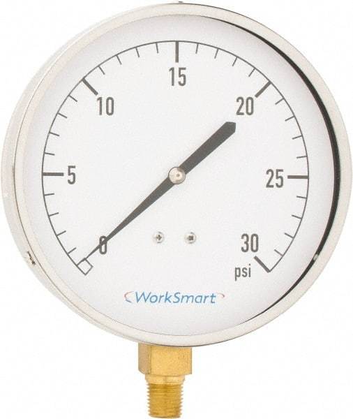 Value Collection - 4-1/2" Dial, 1/4 Thread, 0-30 Scale Range, Pressure Gauge - Lower Connection Mount, Accurate to 0.01% of Scale - Caliber Tooling