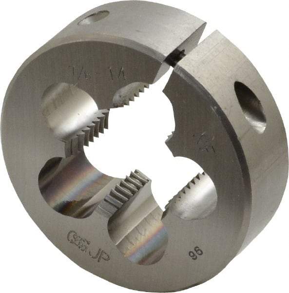 OSG - 7/8-14 UNF Thread, 2" Outside Diam High Speed Steel Round Die - 5/8" Thick, Right Hand Thread, Adjustable - Exact Industrial Supply