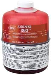 Loctite - 1,000 mL Bottle, Red, High Strength Liquid Threadlocker - Series 263, 24 Hour Full Cure Time, Hand Tool, Heat Removal - Caliber Tooling