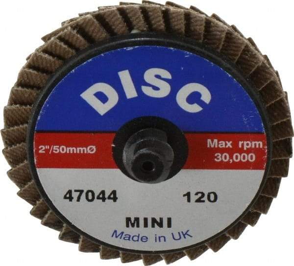 Garryson - 120 Grit, 2" Disc Diam, Type 27 Zirconia Alumina Flap Disc - 30,000 Max RPM, Nylon Backing, Quick Change Type R Attaching System, Coated - Caliber Tooling