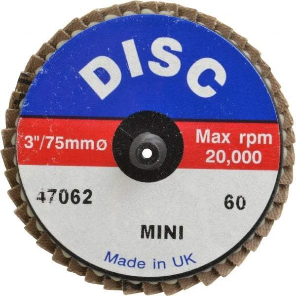 Garryson - 60 Grit, 3" Disc Diam, Type 27 Zirconia Alumina Flap Disc - 20,000 Max RPM, Nylon Backing, Quick Change Type R Attaching System, Coated - Caliber Tooling