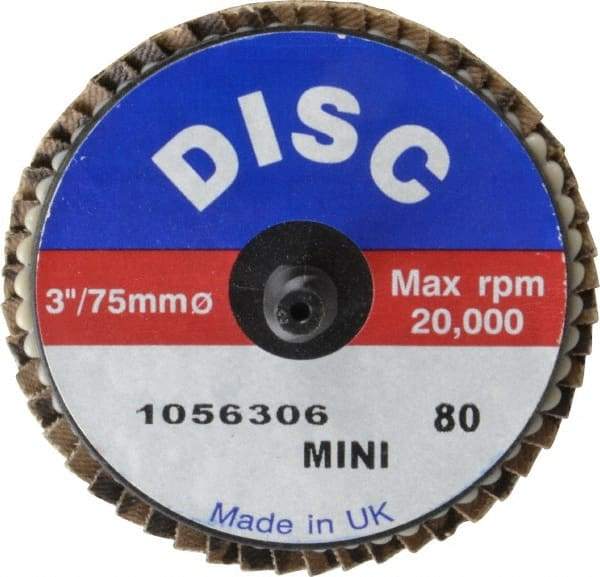 Garryson - 80 Grit, 3" Disc Diam, Type 27 Zirconia Alumina Flap Disc - 20,000 Max RPM, Nylon Backing, Quick Change Type R Attaching System, Coated - Caliber Tooling