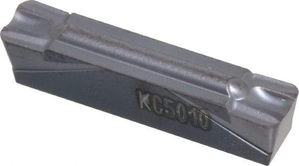 Kennametal - 400G GMP Grade KC5010, 4mm Cutting Width Carbide Grooving Insert - 3.5mm Max Depth of Cut, Neutral, 0.8mm Corner Radius, TiAlN Finish - Caliber Tooling