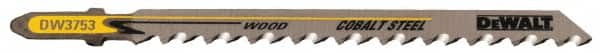 DeWALT - 4" Long, 6 Teeth per Inch, High Carbon Steel Jig Saw Blade - Toothed Edge, 1/4" Wide x 0.06" Thick, U-Shank - Caliber Tooling