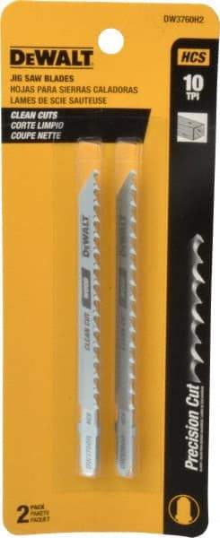 DeWALT - 4" Long, 10 Teeth per Inch, High Carbon Steel Jig Saw Blade - Toothed Edge, 1/4" Wide x 0.06" Thick, T-Shank - Caliber Tooling