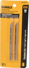 DeWALT - 4" Long, 10 Teeth per Inch, High Carbon Steel Jig Saw Blade - Toothed Edge, 1/4" Wide x 0.06" Thick, T-Shank - Caliber Tooling