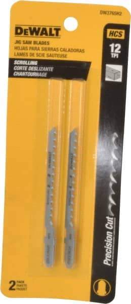 DeWALT - 3" Long, 12 Teeth per Inch, High Carbon Steel Jig Saw Blade - Toothed Edge, 1/4" Wide x 0.06" Thick, T-Shank - Caliber Tooling