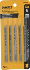 DeWALT - 4" Long, 6 Teeth per Inch, High Carbon Steel Jig Saw Blade - Toothed Edge, 1/4" Wide x 0.06" Thick, U-Shank - Caliber Tooling