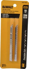 DeWALT - 4" Long, 10 Teeth per Inch, High Carbon Steel Jig Saw Blade - Toothed Edge, 1/4" Wide x 0.06" Thick, U-Shank - Caliber Tooling