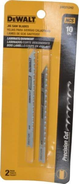 DeWALT - 4" Long, 10 Teeth per Inch, High Carbon Steel Jig Saw Blade - Toothed Edge, 1/4" Wide x 0.06" Thick, U-Shank - Caliber Tooling