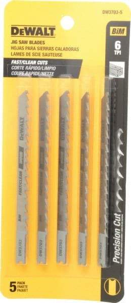 DeWALT - 4" Long, 6 Teeth per Inch, High Carbon Steel Jig Saw Blade - Toothed Edge, 1/4" Wide x 0.06" Thick, U-Shank - Caliber Tooling