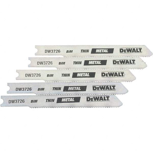 DeWALT - 3" Long, 24 Teeth per Inch, High Carbon Steel Jig Saw Blade - Toothed Edge, 0.3" Wide x 0.0313" Thick, U-Shank - Caliber Tooling