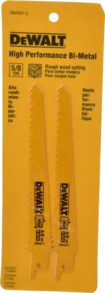 DeWALT - 6" Long, Bi-Metal Reciprocating Saw Blade - Tapered Profile, 5 to 8 TPI, Toothed Edge, Universal Shank - Caliber Tooling