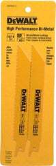 DeWALT - 6" Long x 3/4" Thick, Bi-Metal Reciprocating Saw Blade - Straight Profile, 10 to 14 TPI, Toothed Edge, Universal Shank - Caliber Tooling