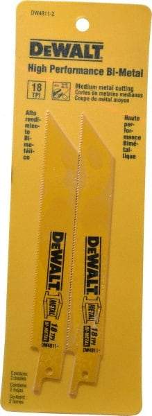 DeWALT - 6" Long x 3/4" Thick, Bi-Metal Reciprocating Saw Blade - Straight Profile, 18 TPI, Toothed Edge, Universal Shank - Caliber Tooling