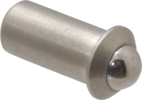 Gibraltar - 0.394" Body Length x 3/16" Body Diam, 1 Lb Init to 2.5 Lb Final End Force, Stainless Steel Press Fit Ball Plunger - 5/32" Ball Diam, 0.058" Max Ball Reach, 0.04" Flange Thickness - Caliber Tooling