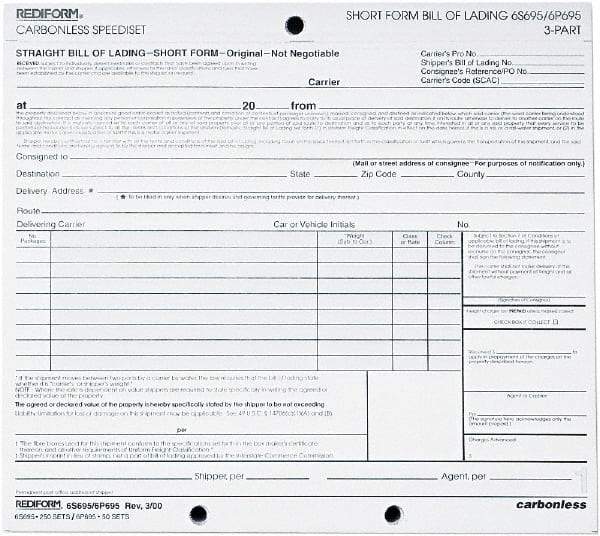 REDIFORM - 50 Sheet, 8-1/2 x 7", Bill of Lading - White - Caliber Tooling