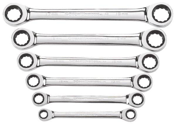 GearWrench - 6 Piece, 8mm x 9mm to 17mm x 19mm, Ratchet Set - Metric Measurement Standard, Chrome Finish, Comes in Display Card - Caliber Tooling