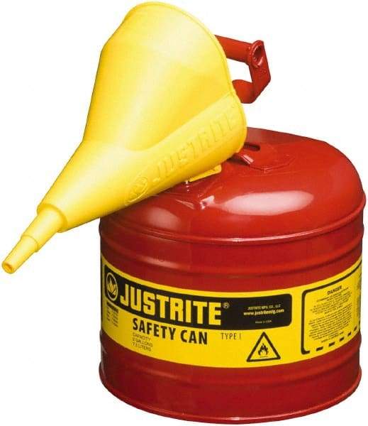 Justrite - 2 Gal Brass Type I Safety Can - 9-1/2" High, Red - Caliber Tooling