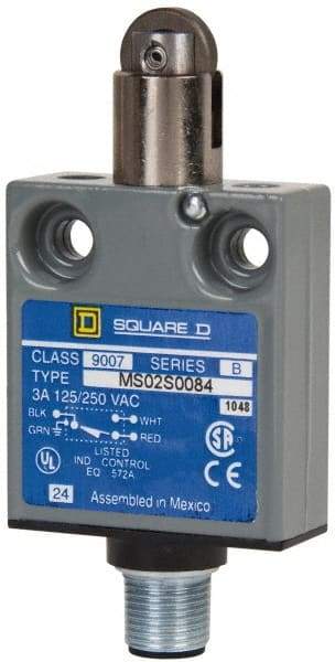 Square D - SPDT, NC/NO, Multiple VAC Levels, Prewired Terminal, Parallel Roller Plunger Actuator, General Purpose Limit Switch - 1, 2, 4, 6, 6P NEMA Rating, IP67 IPR Rating, Bushing Mount, 80 Ounce Operating Force - Caliber Tooling