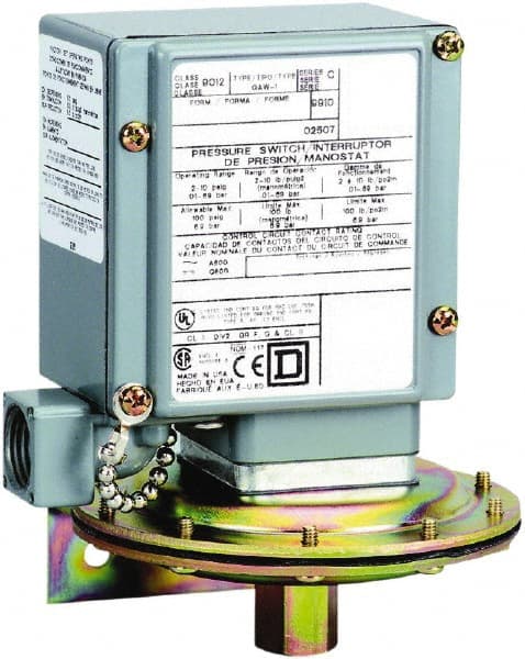 Square D - 4, 13 and 4X NEMA Rated, SPDT, 0.2 to 10 psi, Electromechanical Pressure and Level Switch - Exact Industrial Supply