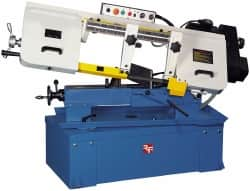 Rong Fu - 10 x 17" Max Capacity, Manual Variable Speed Pulley Horizontal Bandsaw - 30 to 110 & 98 to 360 SFPM Blade Speed, 220 Volts, 45°, 2 hp, 3 Phase - Caliber Tooling